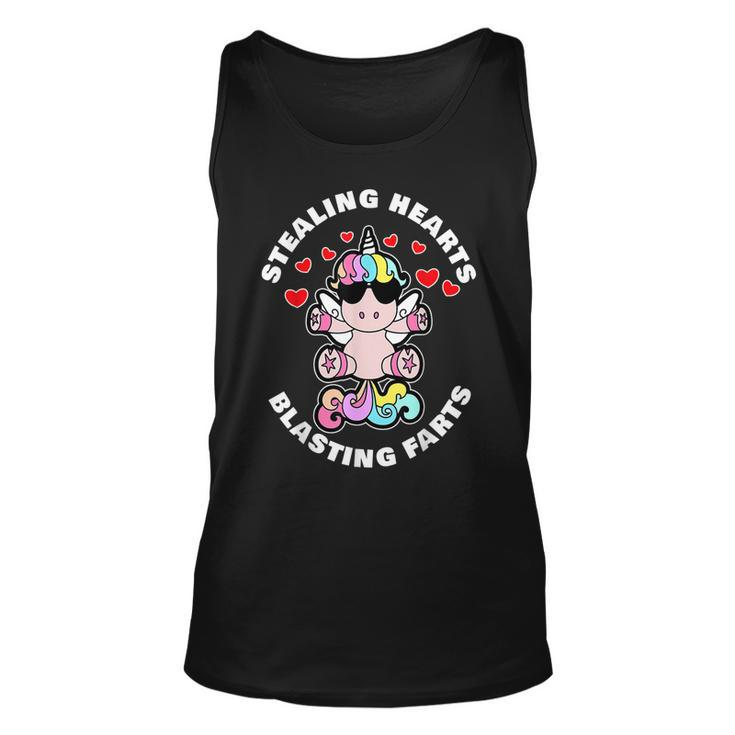 Stealing Hearts And Blasting Farts Valentines Day Unicorn  Unisex Tank Top