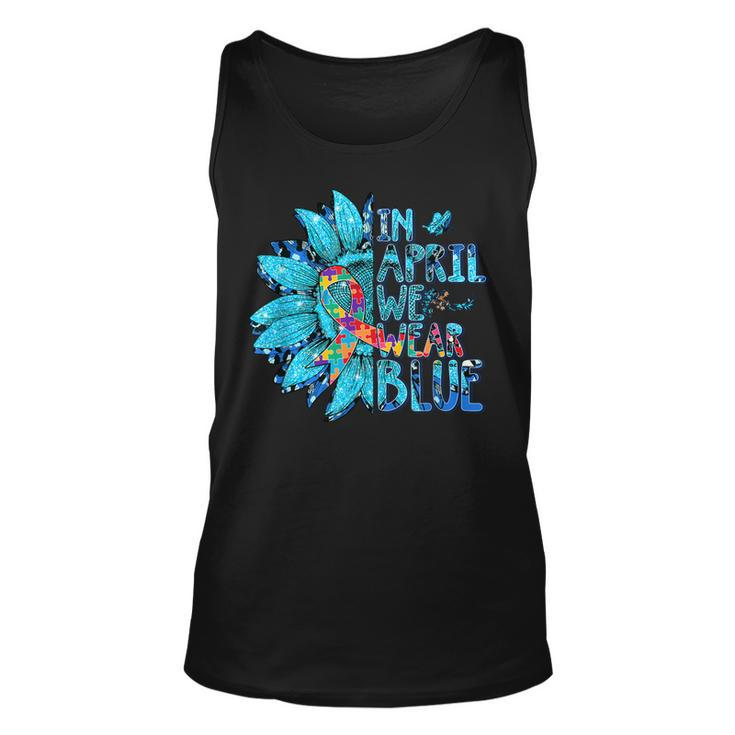 Sunflower Puzzle In April We Wear Blue Autism Awareness  Unisex Tank Top