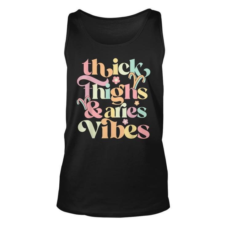 Thick Thighs Aries Vibes March April Birthday Groovy Zodiac Tank Top