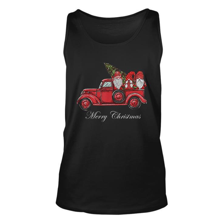 Three Gnomes In Red Truck With Merry Christmas Tree Men Women Tank Top Graphic Print Unisex
