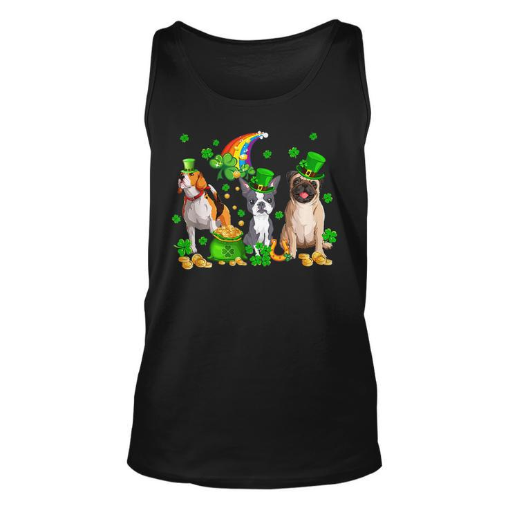 Three St Patricks Day Dogs Beagle Pug French Bulldog Lover  Unisex Tank Top