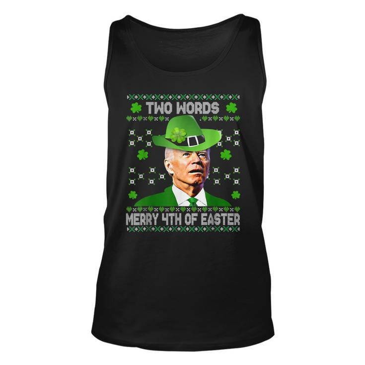 Two Words Merry 4Th Of Easter St Patricks Day Biden Confused  Unisex Tank Top