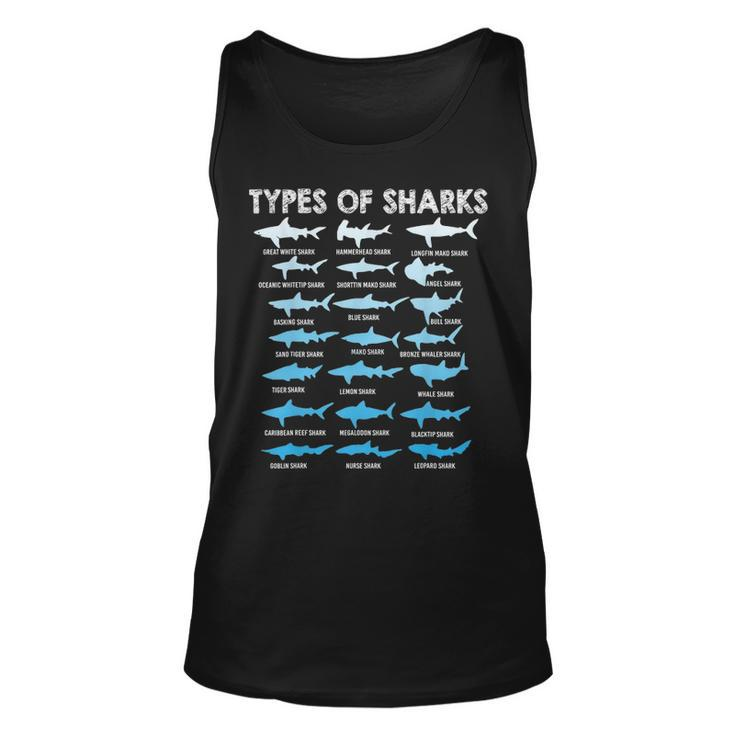 Types Of Sharks Educational Marine Biology Unisex Tank Top