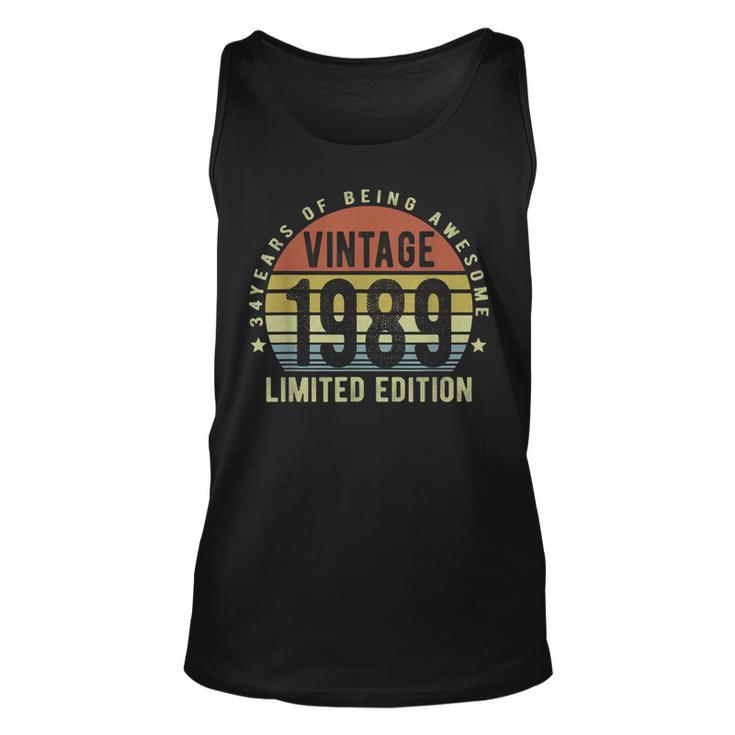 Vintage 1989 Limited Edition 34 Year Old Gifts 34Th Birthday  Unisex Tank Top