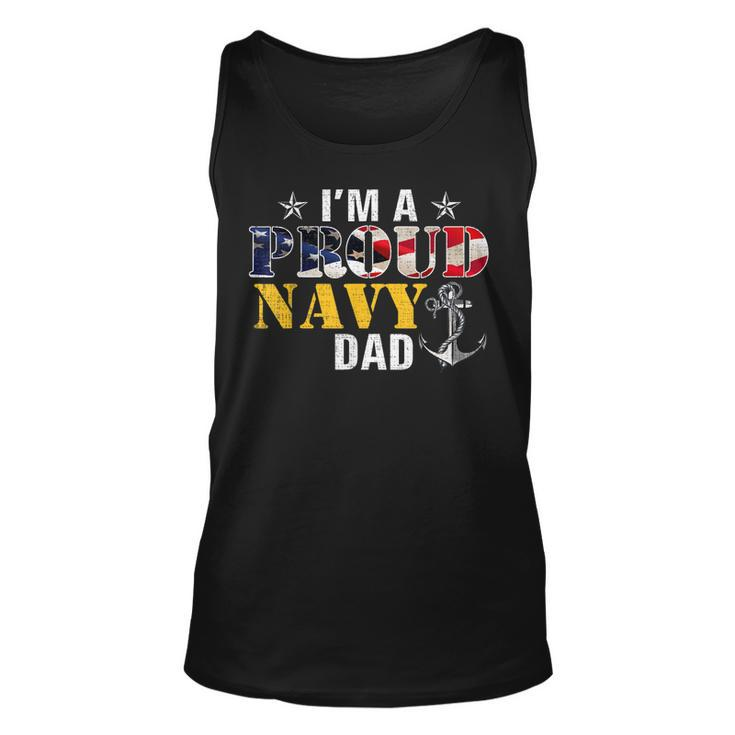Vintage Im A Proud Navy With American Flag For Dad  Unisex Tank Top