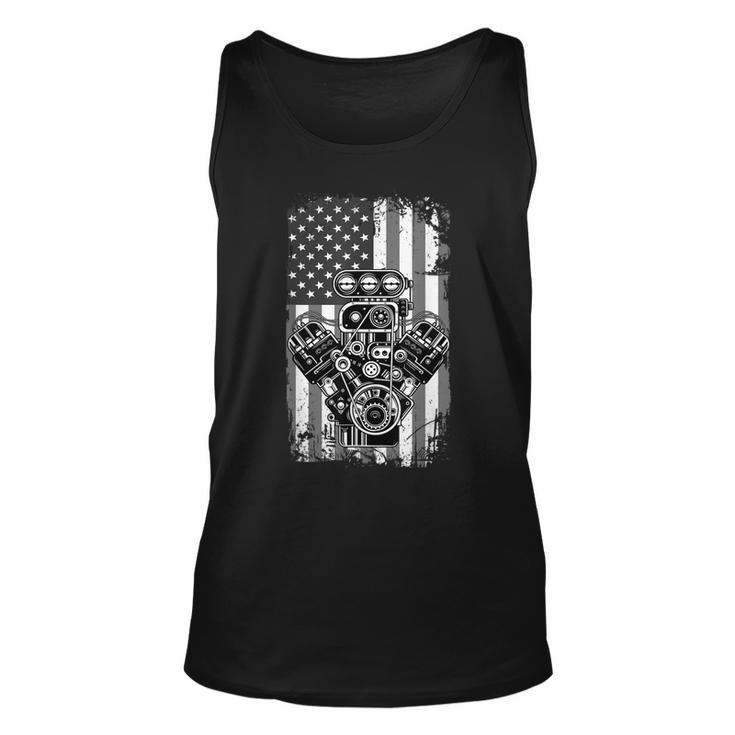 Vintage Muscle Car Piston American Flag Funny Mechanic Gift  Unisex Tank Top