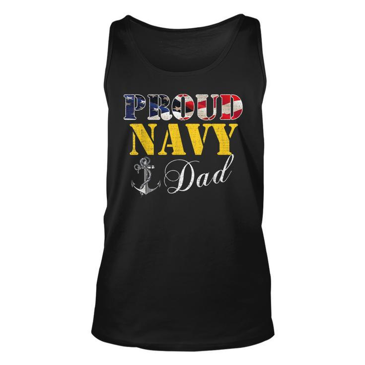 Vintage Proud Navy With American Flag For Dad Gift  Unisex Tank Top