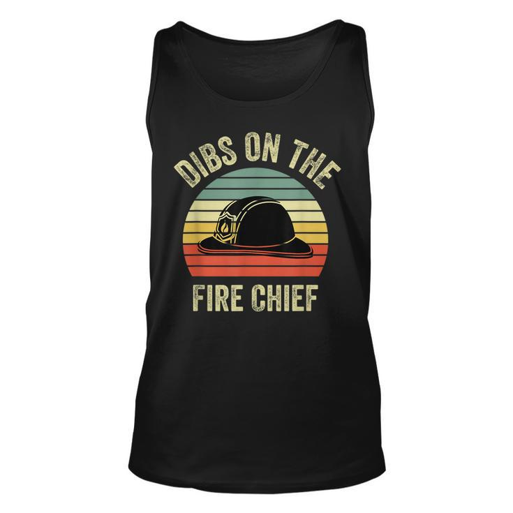 Vintage Retro Sunset Fire Fighters Dibs On The Fire Chief  Unisex Tank Top