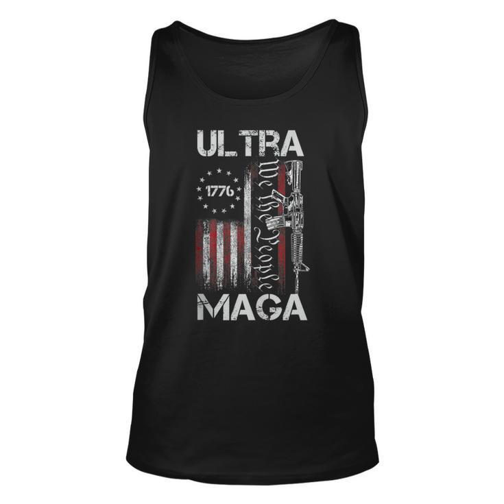 Vintage Usa Flag Ultra Maga Gun Usa 4Th Of July Trump 2024  Unisex Tank Top