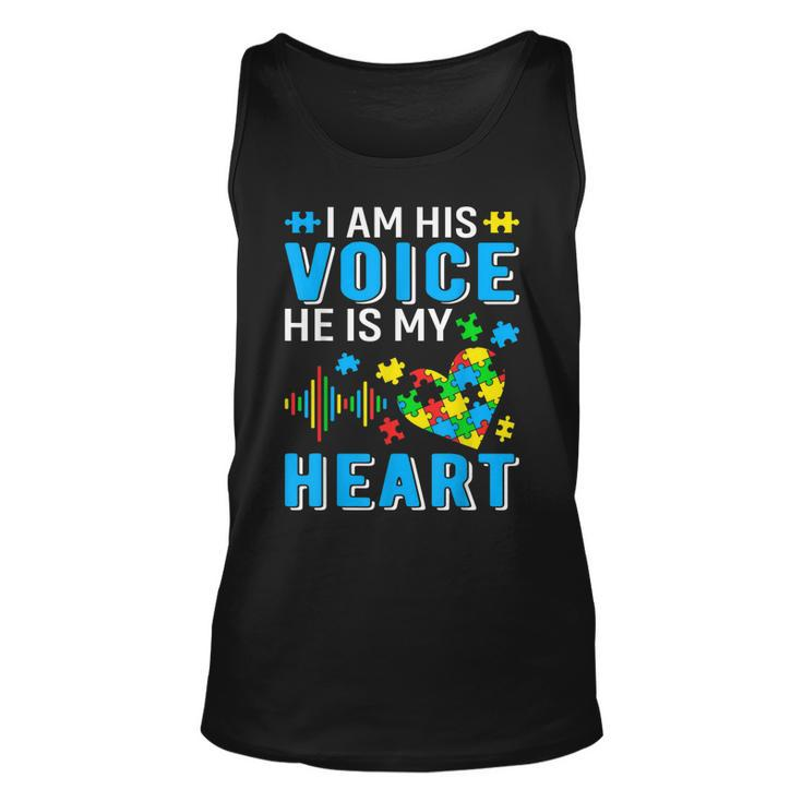 Mens I Am His Voice He Is My Heart Autism Awareness Autism Dad Tank Top