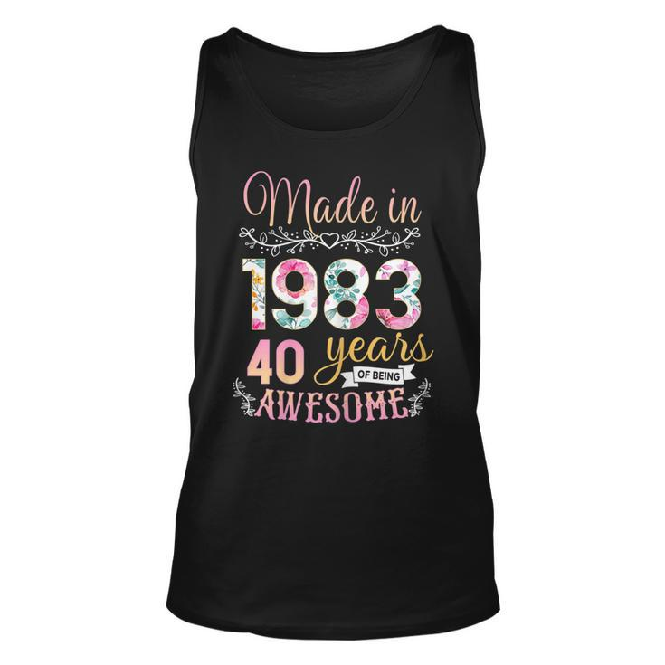 Womens 40 Year Old Gifts Made In 1983 Floral 40Th Birthday  Unisex Tank Top