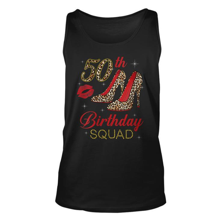 Womens Womens 50Th Birthday Squad Stepping Into 50 Leopard Shoes V2 Men Women Tank Top Graphic Print Unisex