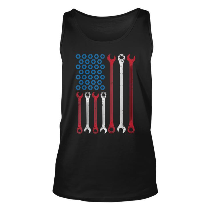 Wrench Flag Vintage Fathers Day Patriotic Mechanic Dad Men Unisex Tank Top