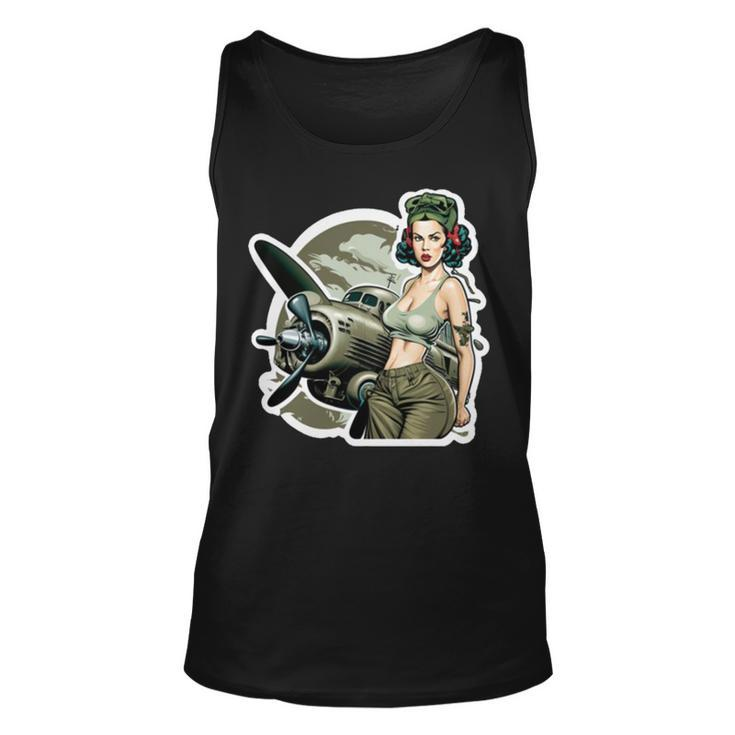 Wwii Military Aircraft Pinup Girl Unisex Tank Top