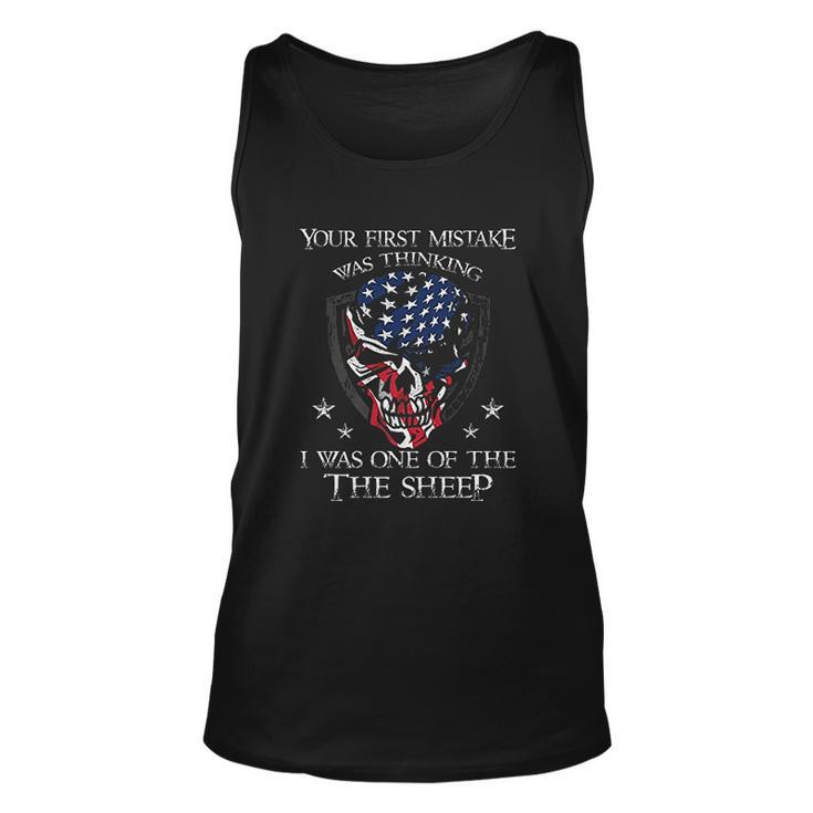 American Flag Mom Skull Tank Top - 'Your First Mistake...' Graphic Sleeveless Tee For Women - View #3
