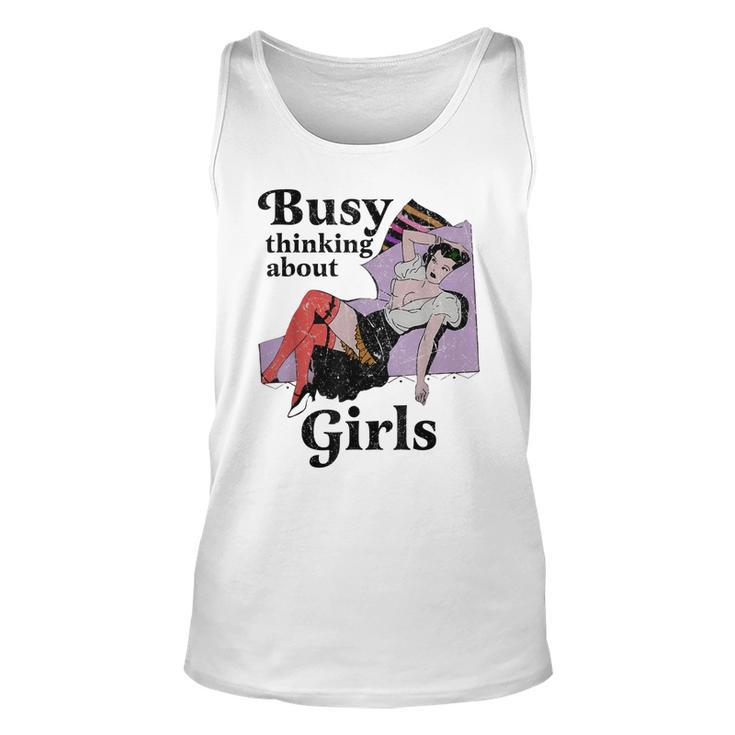 Busy Thinking About Girls Retro Vinatge Lesbian Pride Femme Tank Top