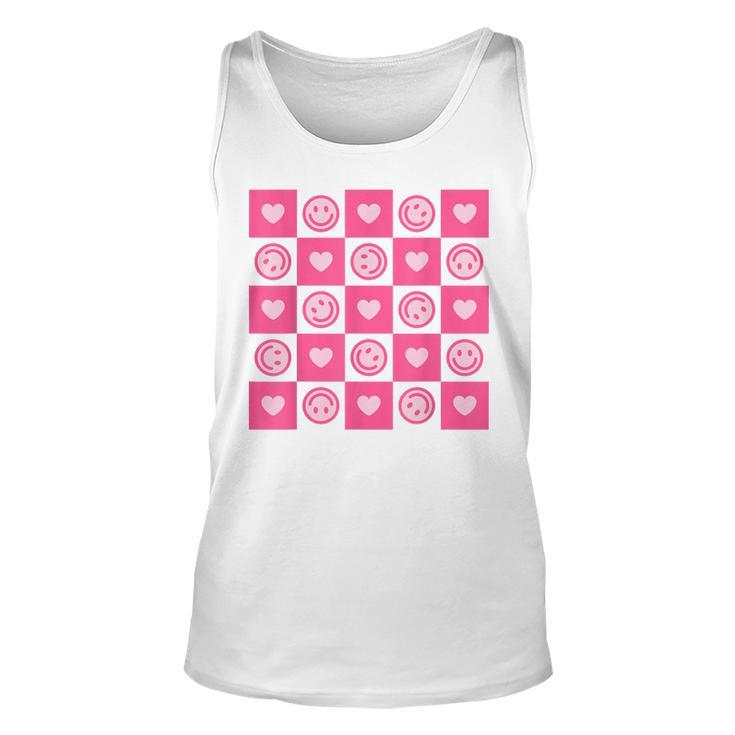 Checkered Smile Happy Face Checkerboard Indie Aesthetic Pink Tank Top