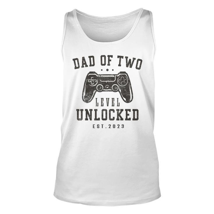 Mens Dad Of Two Level Unlocked 2023 Promoted To Daddy Again Tank Top