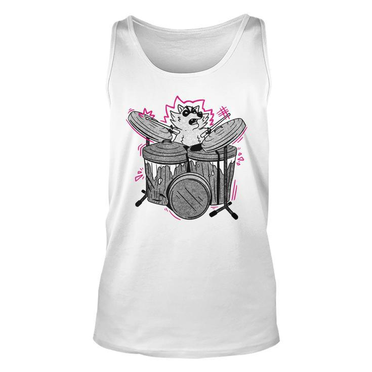 Funny Animals Raccoon Playing Drums Music  Unisex Tank Top