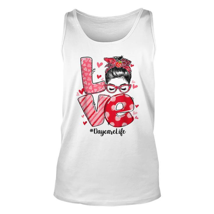 Funny Love Messy Bun Daycare Teacher Valentines Day Matching  Unisex Tank Top