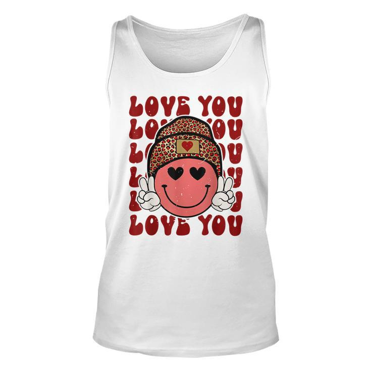 Hippie Smiling Face Wearing Beanie Hat Love You Valentine  Unisex Tank Top