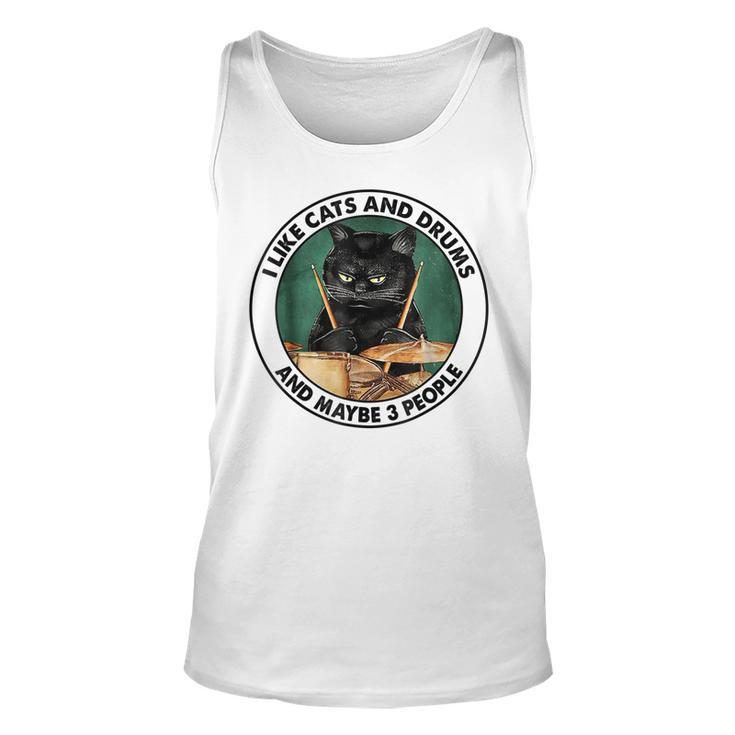 I Like Cats And Drums And Maybe 3 People Black Cats Lovers Unisex Tank Top