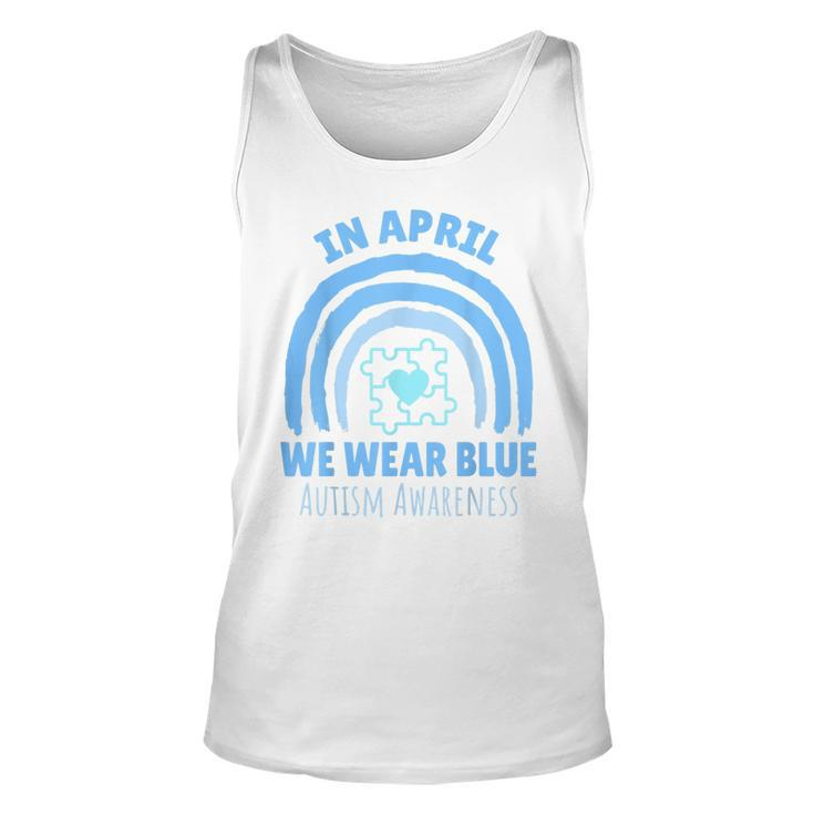 In April We Wear Blue Autism Awareness Month Puzzle  Unisex Tank Top