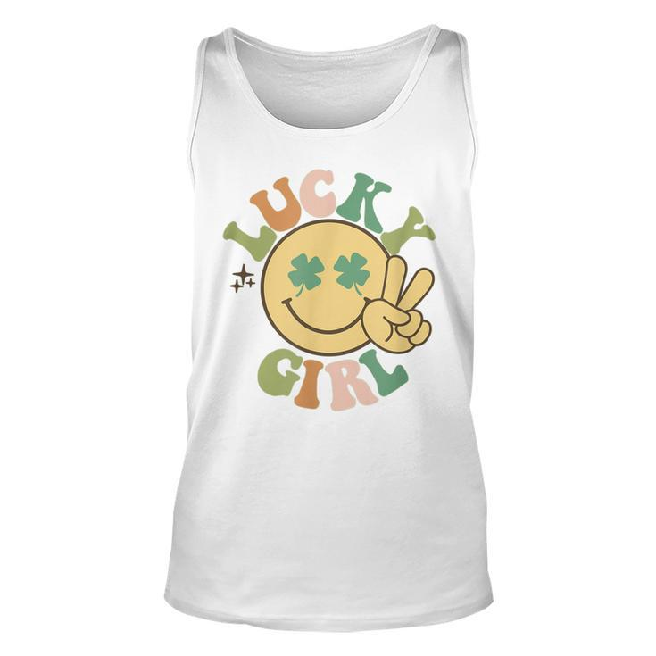 Lucky St Patricks Day Retro Smiling Face Shamrock Hippie  Unisex Tank Top