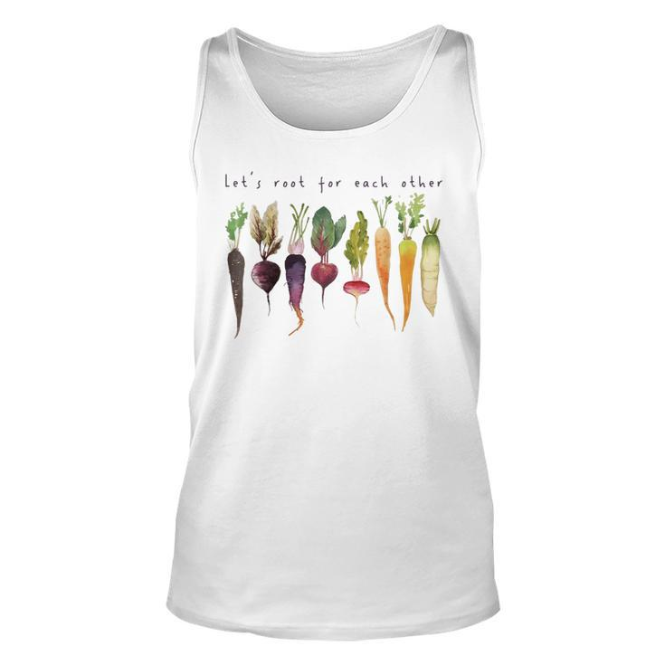Retro Lets Root For Each Other Cute Veggie Funny Vegan  Unisex Tank Top