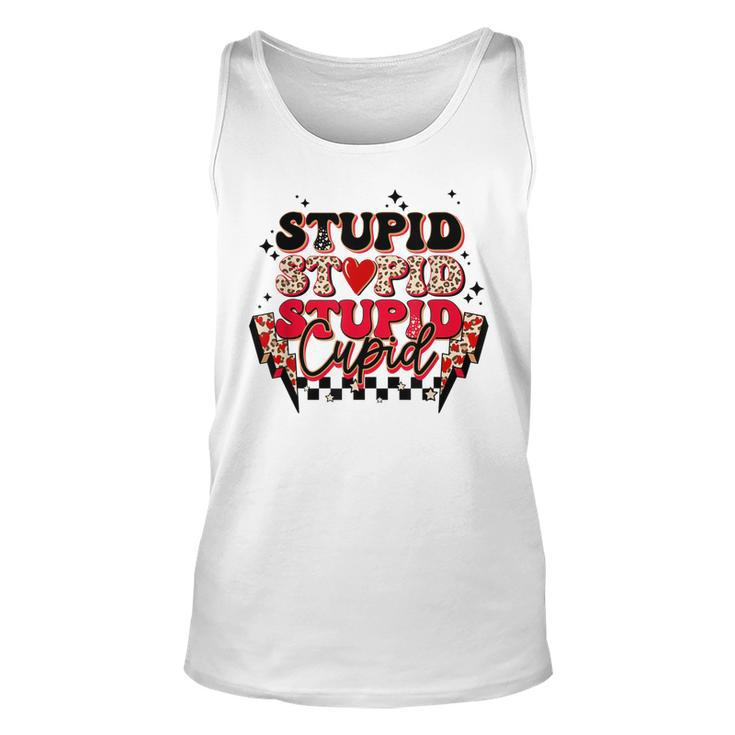 Stupid Cupid Retro Groovy Valentines Day Lightning Bolt  Unisex Tank Top