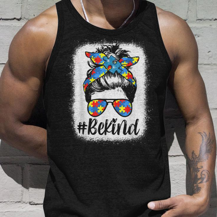 Be Kind Autism Awareness Girl Women Messy Bun Hair Gifts Unisex Tank Top Gifts for Him