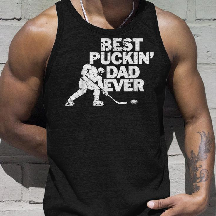 Best Puckins Dad Ever Cool Ice Hockey Gift For Father Unisex Tank Top Gifts for Him
