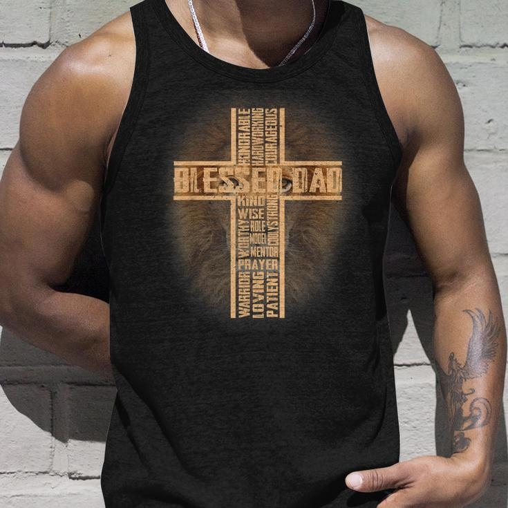 Blessed Dad Lion Christian Cross Fathers Day Papa Husband Unisex Tank Top Gifts for Him