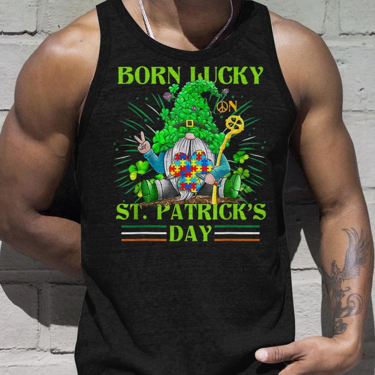 Born Lucky On St Patricks Day Autism St Patricks Day Gnomes Unisex Tank Top Gifts for Him