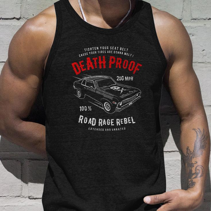 Death Proof Distressed Muscle Car Racing Vintage Skull Lightning Bolts Men Women Tank Top Graphic Print Unisex Gifts for Him
