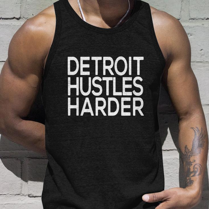 Detroit Hustles Harder Gift Men Women Tank Top Graphic Print Unisex Gifts for Him