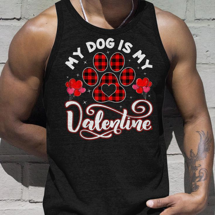 Dog Lover My Dog Is My Valentine Cute Paw Print Red Plaid Unisex Tank Top Gifts for Him