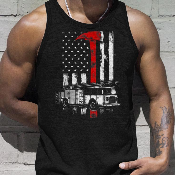 Firefighter American Fire Truck Red Axe Fireman Us Flag Unisex Tank Top Gifts for Him