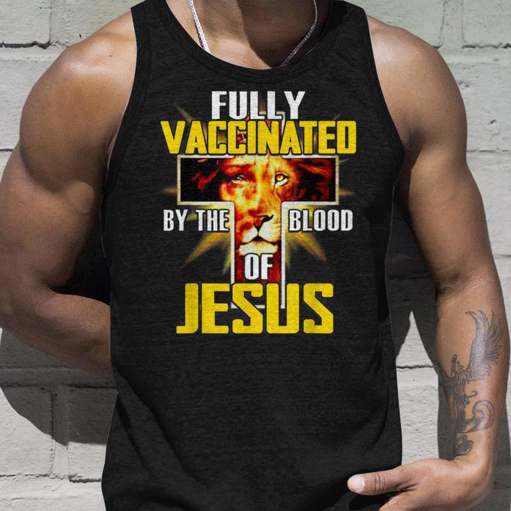 Fully Vaccinated By The Blood Of Jesus Funny Christian Lion Unisex Tank Top Gifts for Him