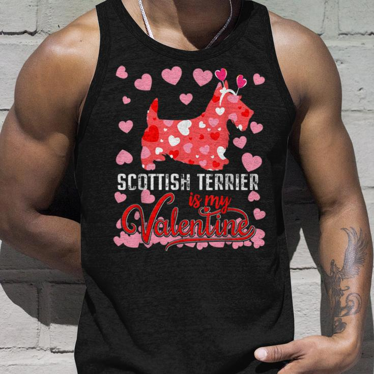 Funny Scottish Terrier Is My Valentine Dog Lover Dad Mom Unisex Tank Top Gifts for Him