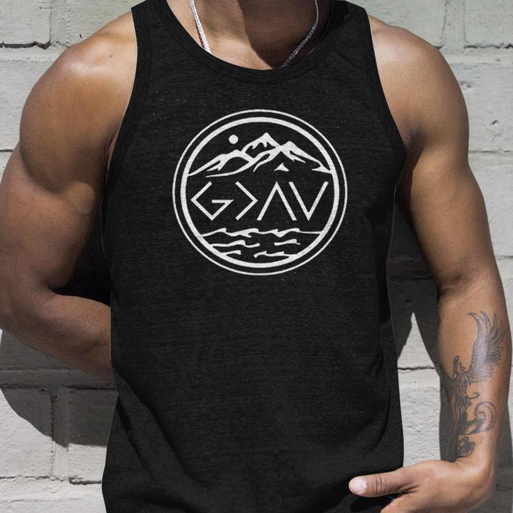 God Is Greater Than The High And Lows Cute Graphic Inspirational Christian Mountain Men Women Tank Top Graphic Print Unisex Gifts for Him