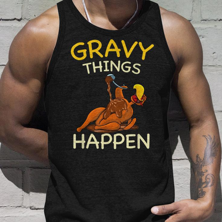 Gravy Things Happen Gobble Me Funny Turkey Thanksgiving Unisex Tank Top Gifts for Him