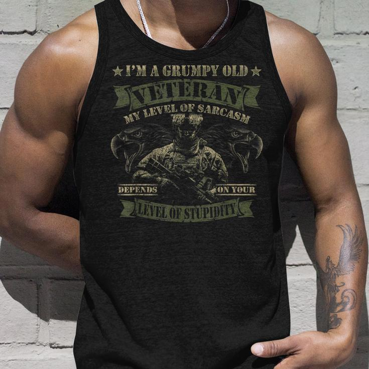 Grumpy Old Veteran Level Sarcasm Depends On Your Stupidity Unisex Tank Top Gifts for Him