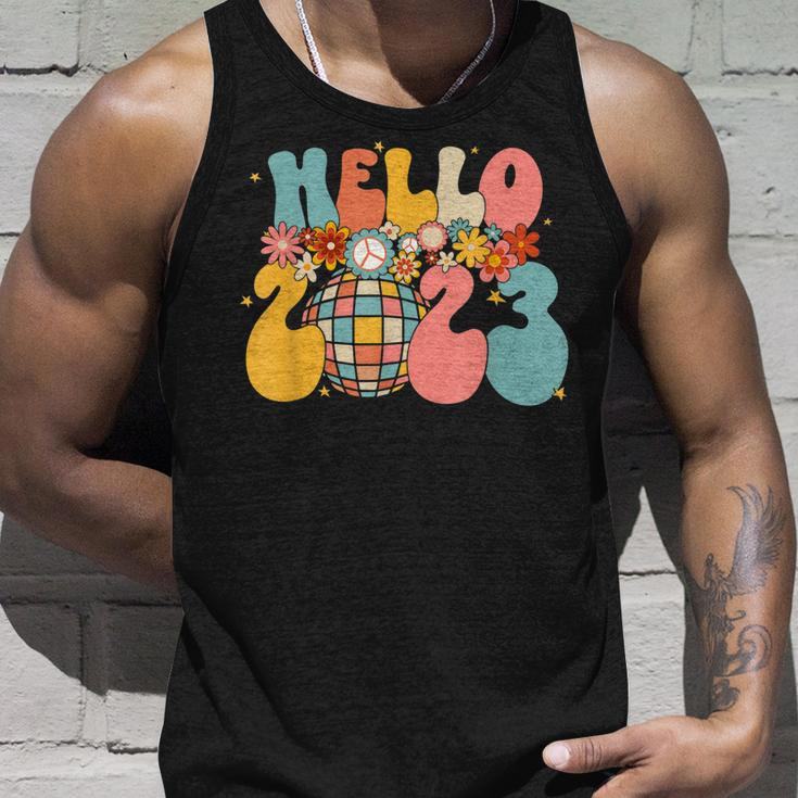 Hello 2023 Happy New Year Eve Party Retro Groovy Pajama Unisex Tank Top Gifts for Him