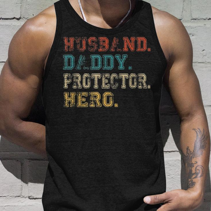 Husband Daddy Protector Hero Fathers Day Gift Dad Son V2 Unisex Tank Top Gifts for Him