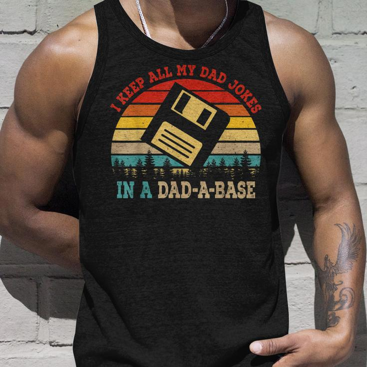I Keep All My Dad Jokes In A Dad-A-Base Vintage Fathers Day Unisex Tank Top Gifts for Him