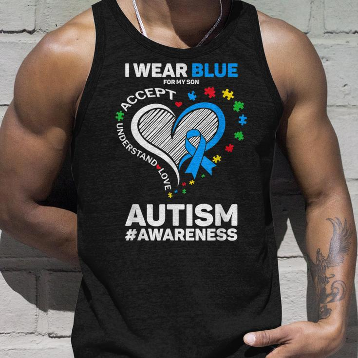 I Wear Blue For My Son Autism Mom Dad Autism Awareness Unisex Tank Top Gifts for Him