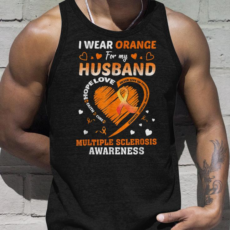 I Wear Orange For My Husband Multiple Sclerosis Ms Awareness Unisex Tank Top Gifts for Him
