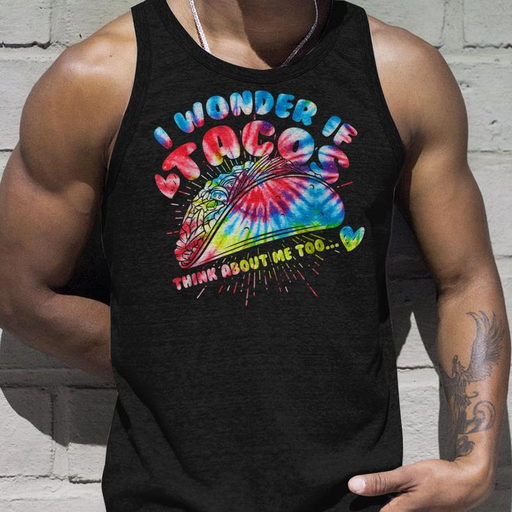 I Wonder If Tacos Think About Me Too Tie Dye Funny Mexican Unisex Tank Top Gifts for Him