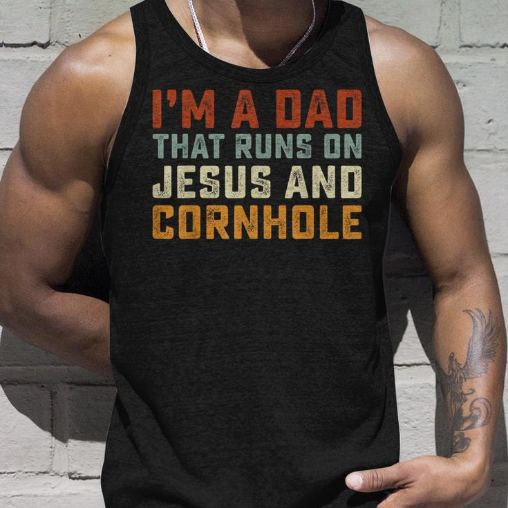 Im A Dad That Runs On Jesus Cornhole Christian Vintage Gift Unisex Tank Top Gifts for Him